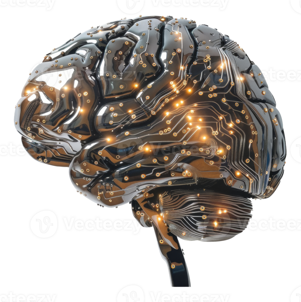Detailed cybernetic head with intricate mechanical design on transparent background - stock . png