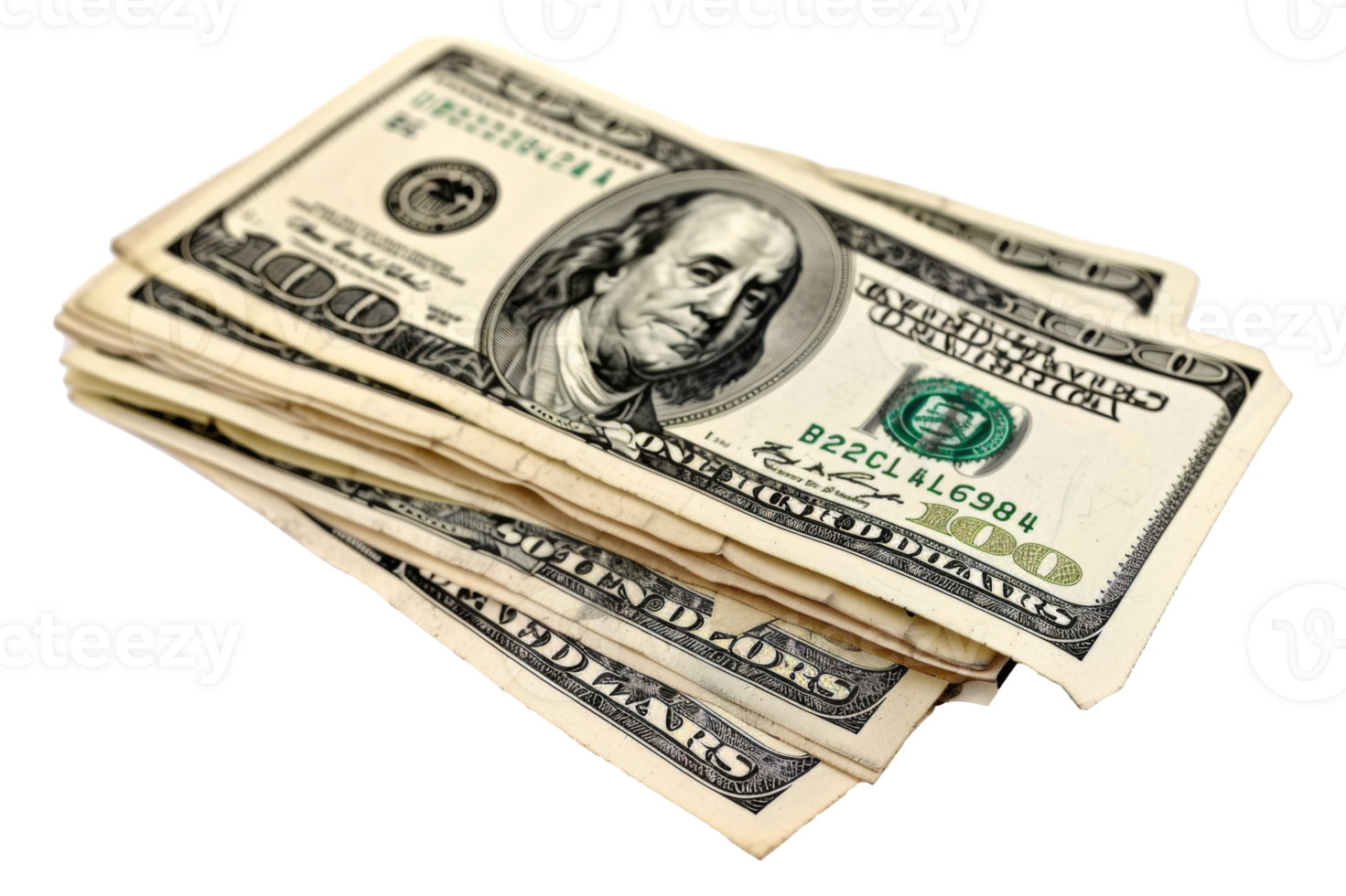 A stack of US dollars with the number 100 on them - stock .. png