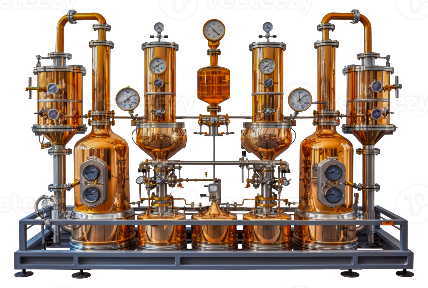 Modern distillery equipment in copper, cut out - stock .. png