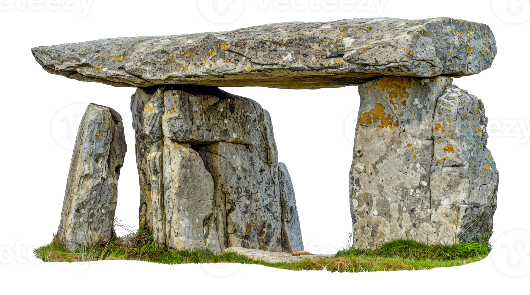 Ancient dolmen stones in field, cut out - stock .. png