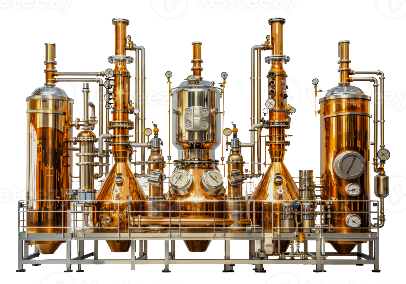 Modern distillery equipment in copper, cut out - stock .. png