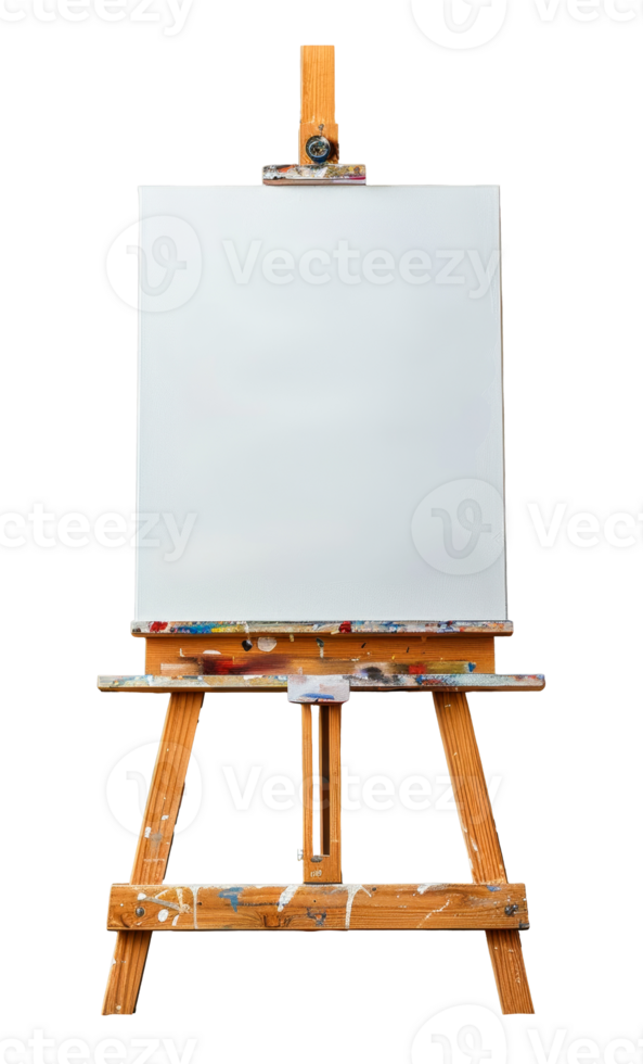 Artist's easel with white paint texture, cut out - stock .. png
