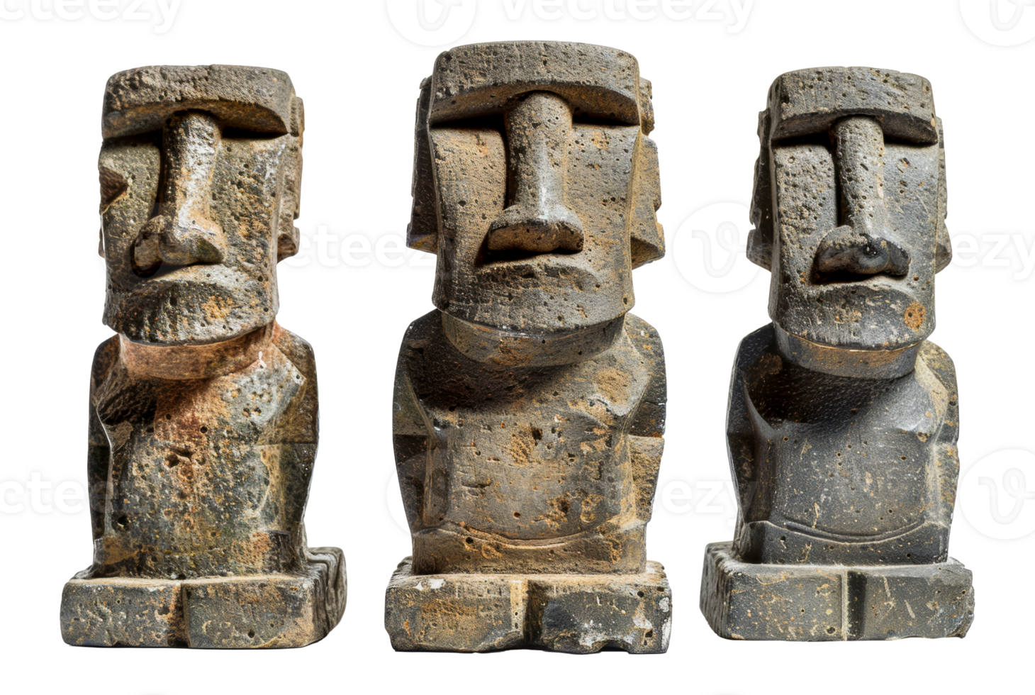 Multiple Moai statues, cut out - stock .. png