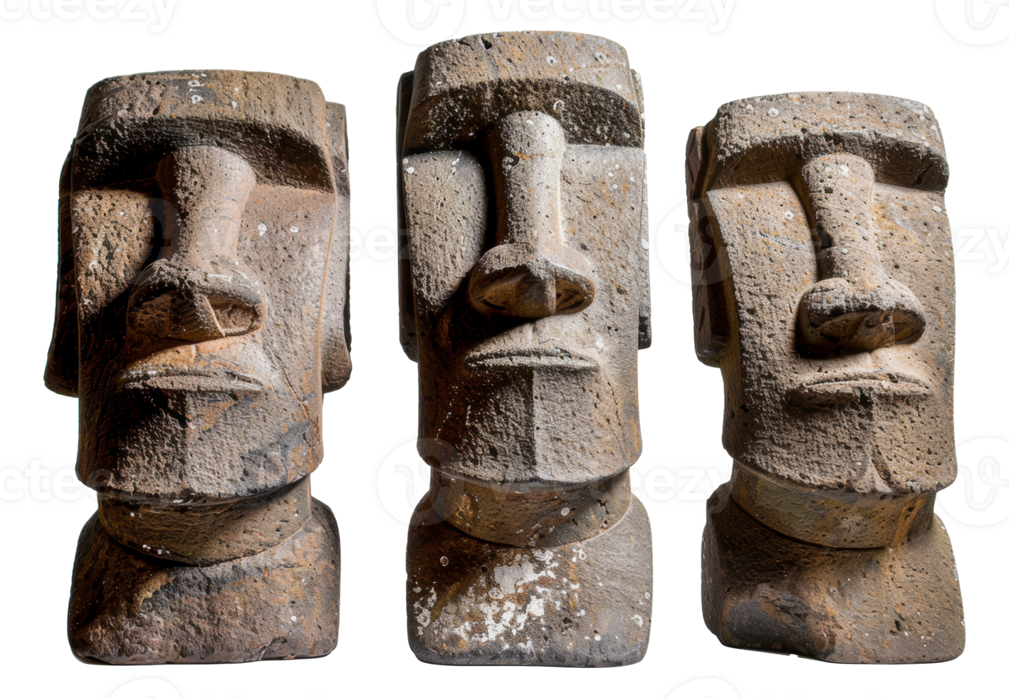 Multiple Moai statues, cut out - stock .. png