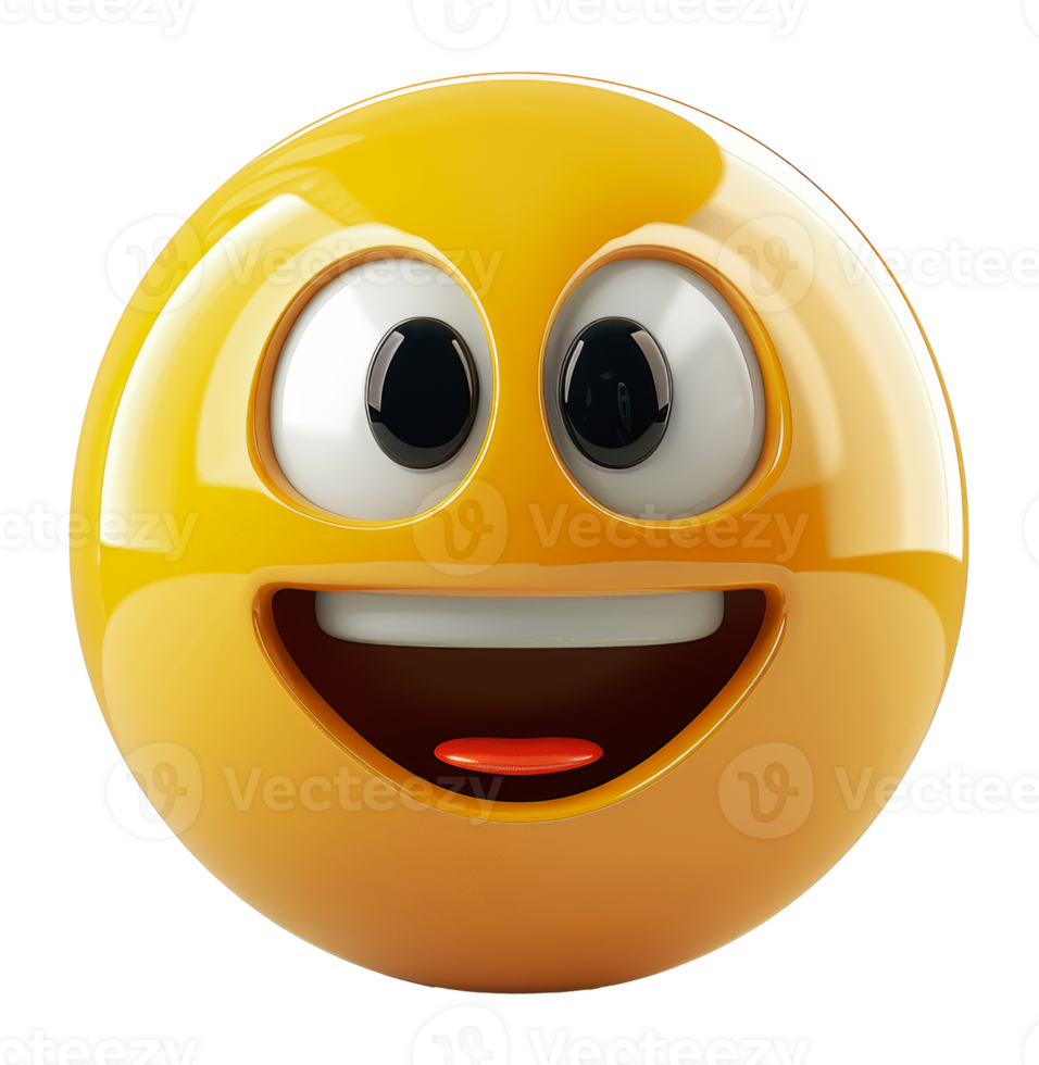 Yellow emoji with a big grin and shiny teeth, cut out - stock .. png