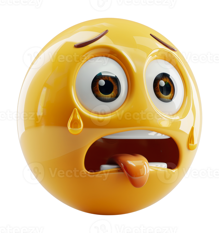 Crying yellow emoji with teardrops and sad expression, cut out - stock .. png