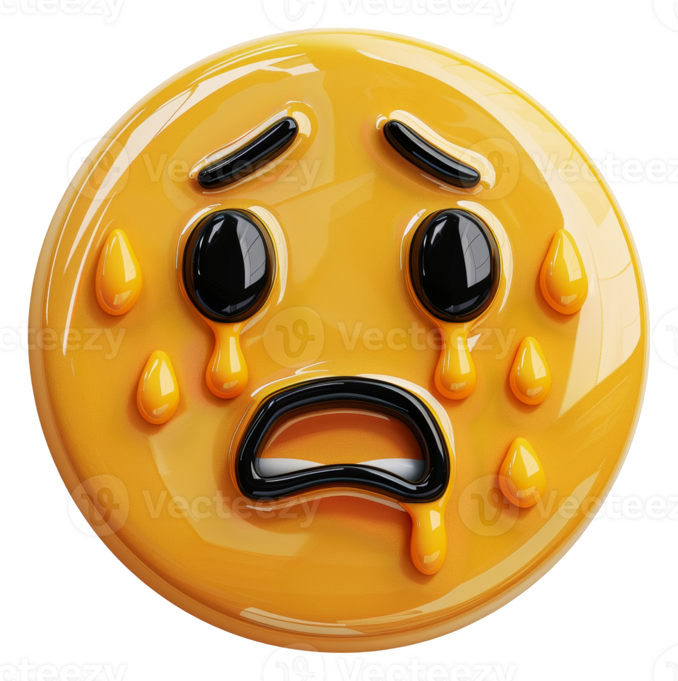 Sad emoji face with glossy tears, cut out - stock .. png