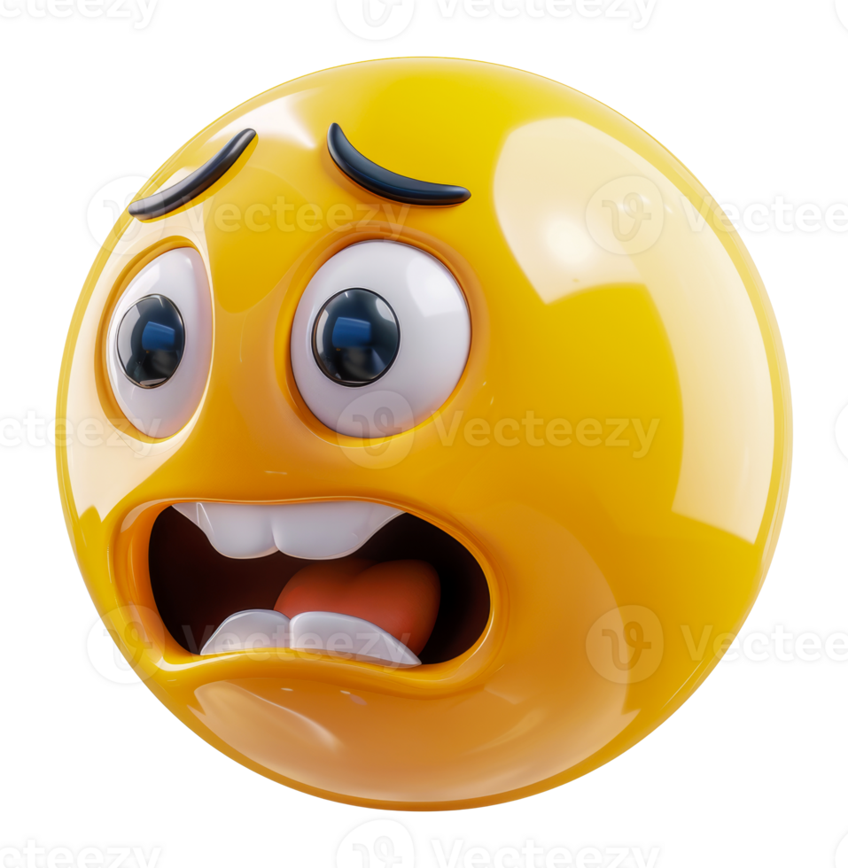 3D digital art of yawning yellow emoji, cut out - stock .. png