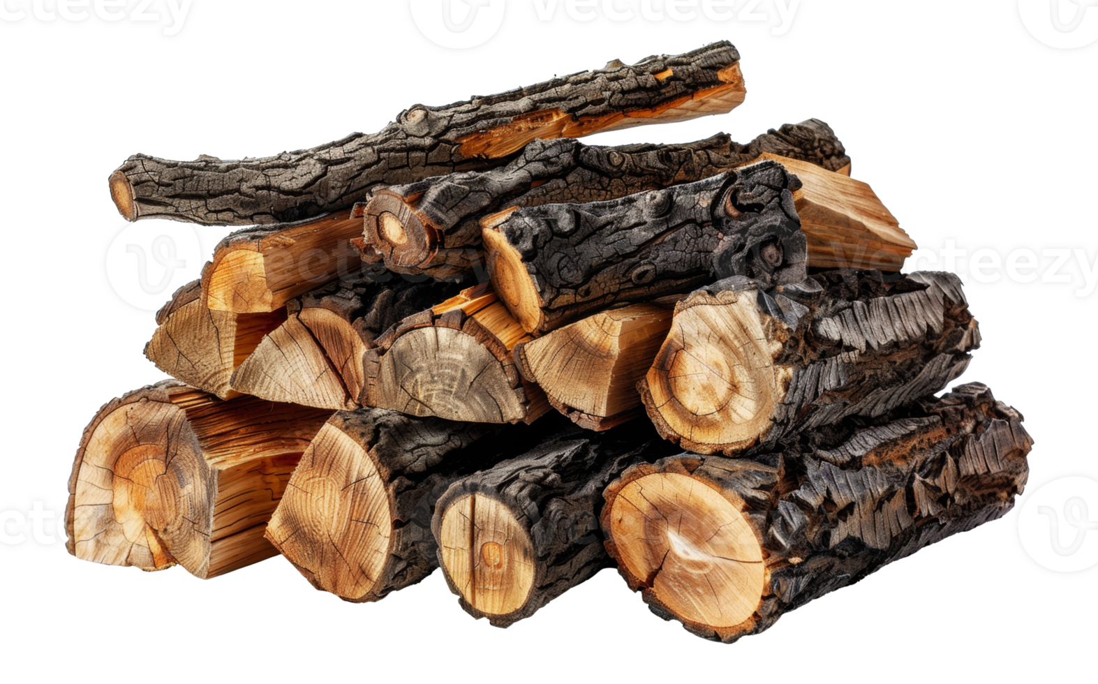 Stacked firewood with natural wood texture, cut out - stock .. png
