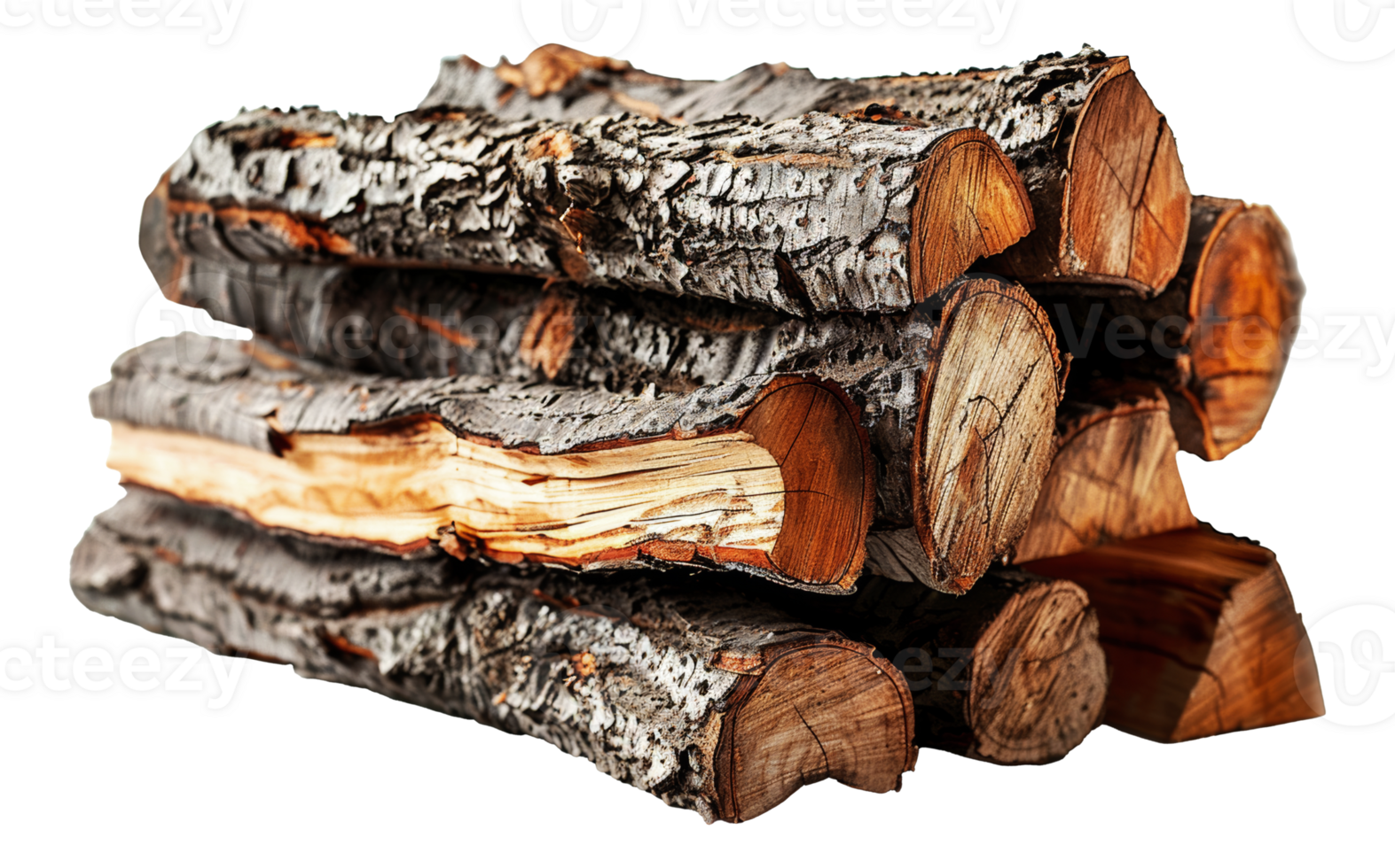 Stacked firewood with natural wood texture, cut out - stock .. png