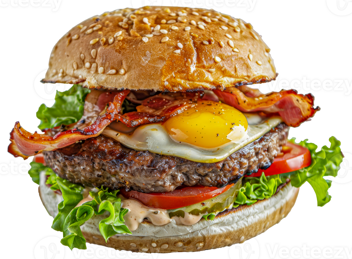 A large hamburger with bacon, egg, and tomato - stock .. png