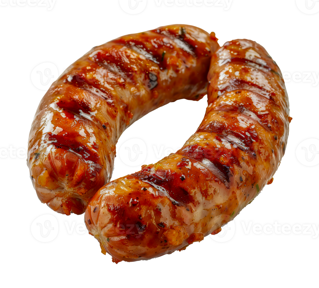 Glazed barbecue sausage with spicy seasoning, cut out - stock .. png
