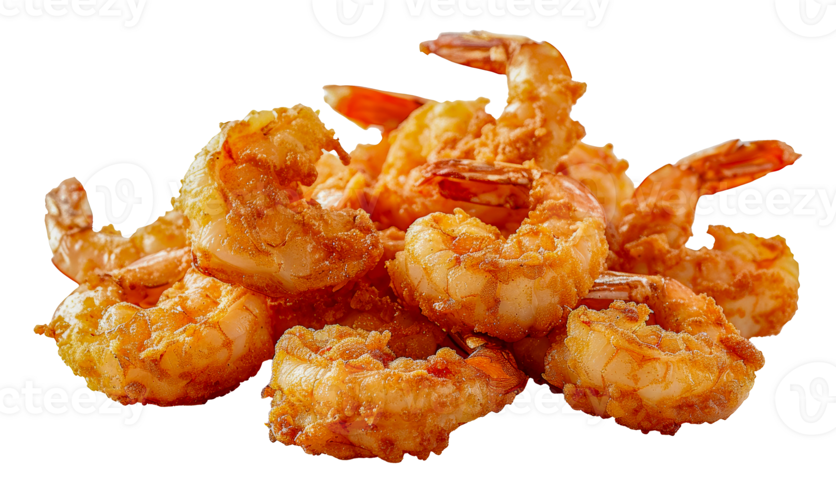 Pile of crispy fried shrimps, cut out - stock .. png