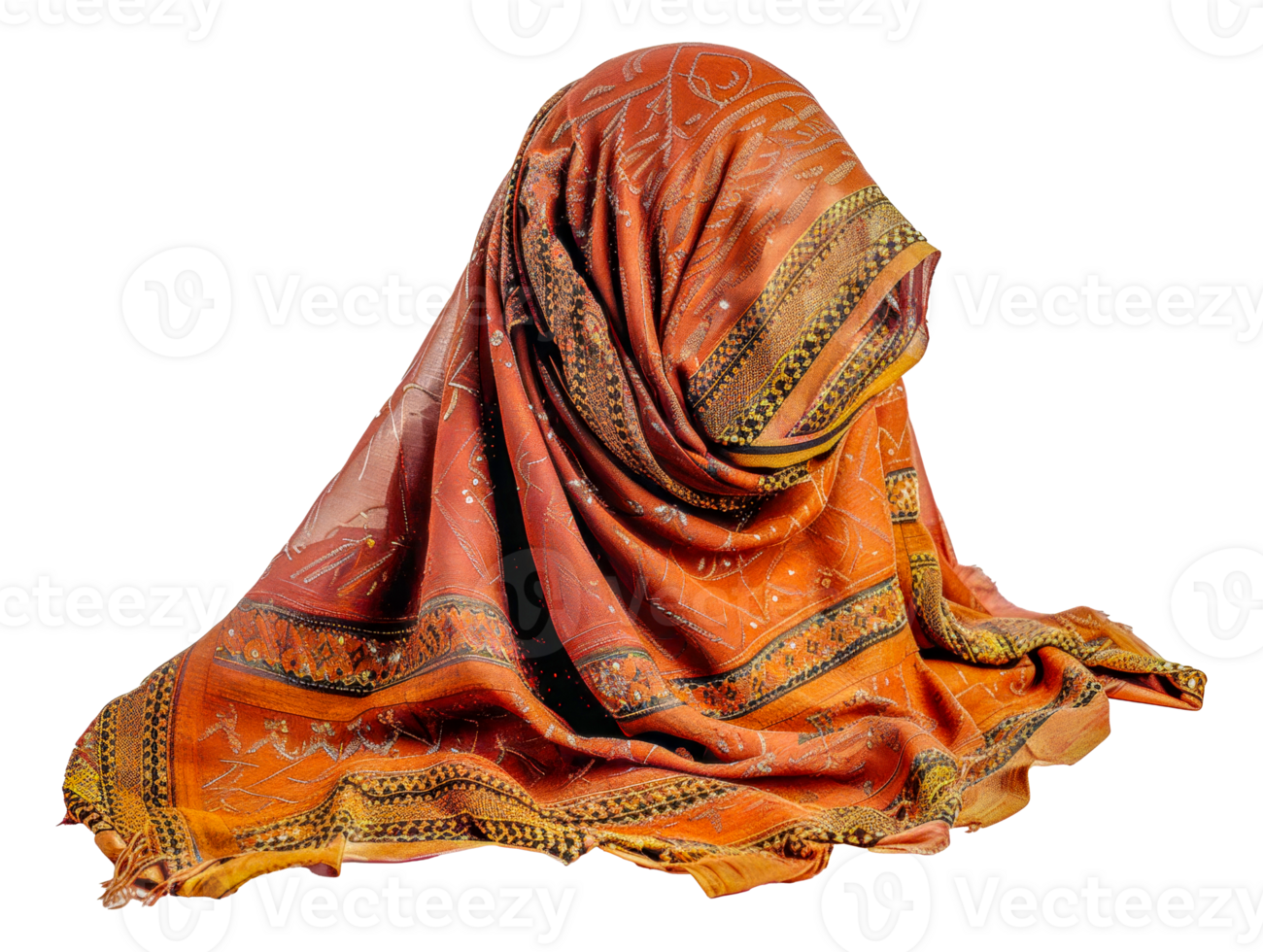 A colorful scarf is draped over a person's head - stock .. png