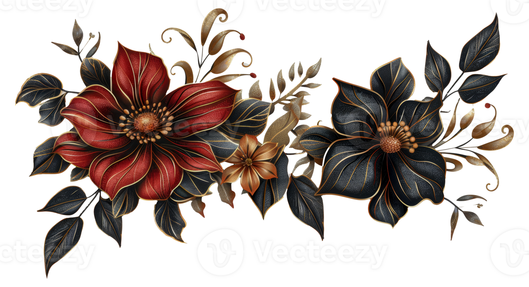 Lifelike botanical illustration of colorful flowers png