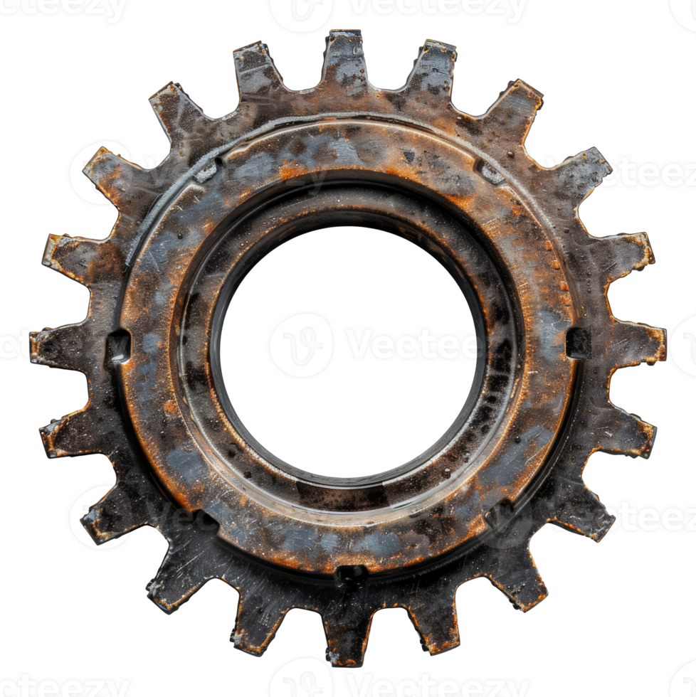 Rusty mechanical gear, cut out - stock .. png
