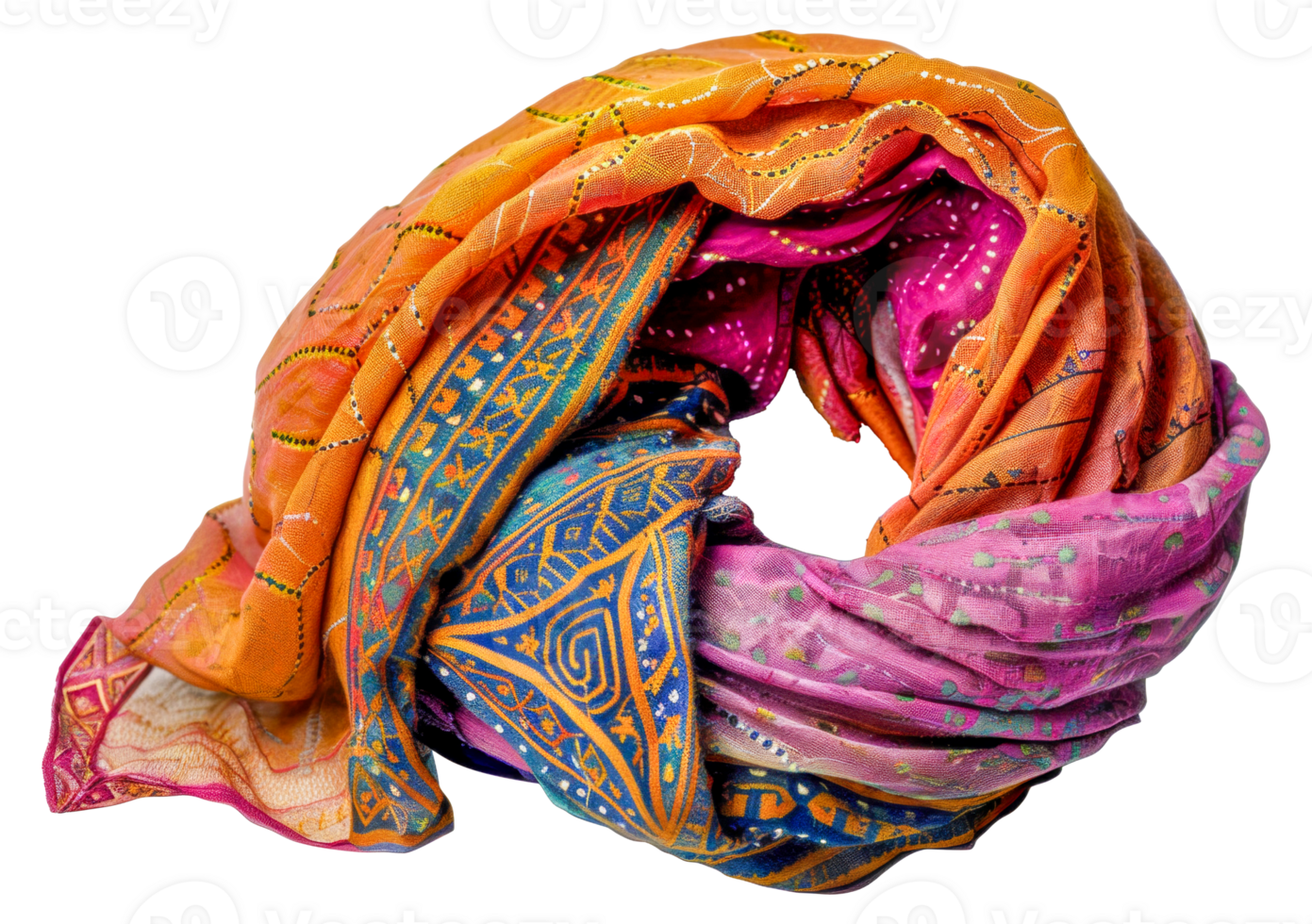 A colorful scarf with a blue and yellow design - stock .. png