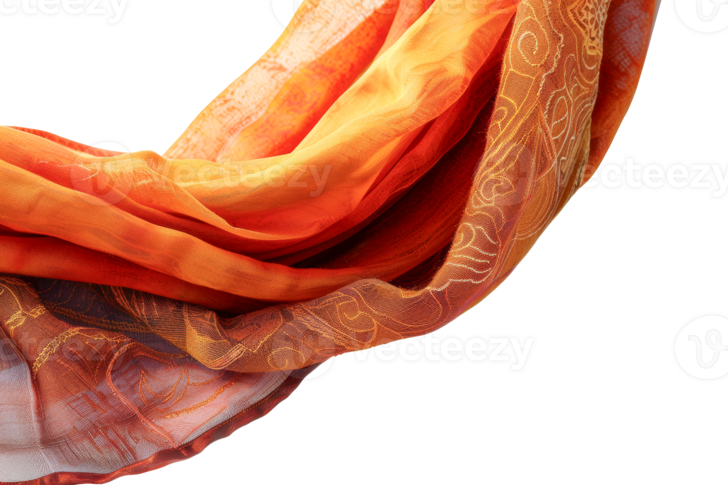A long orange scarf with a pattern of paisley and gold - stock .. png