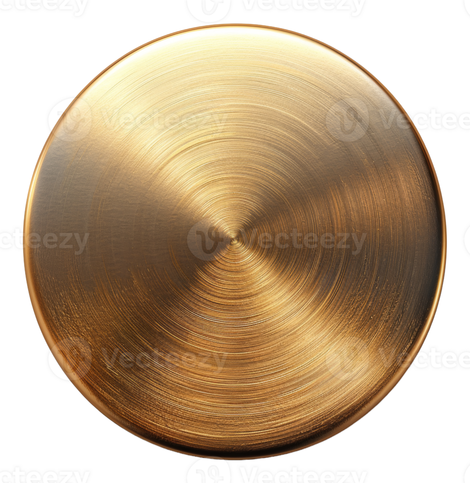 Polished golden metal plate with circular texture on transparent background - stock .. png