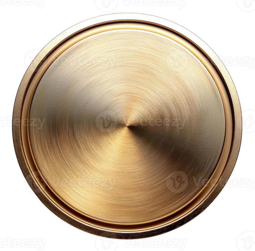 Polished golden metal plate with circular texture on transparent background - stock .. png