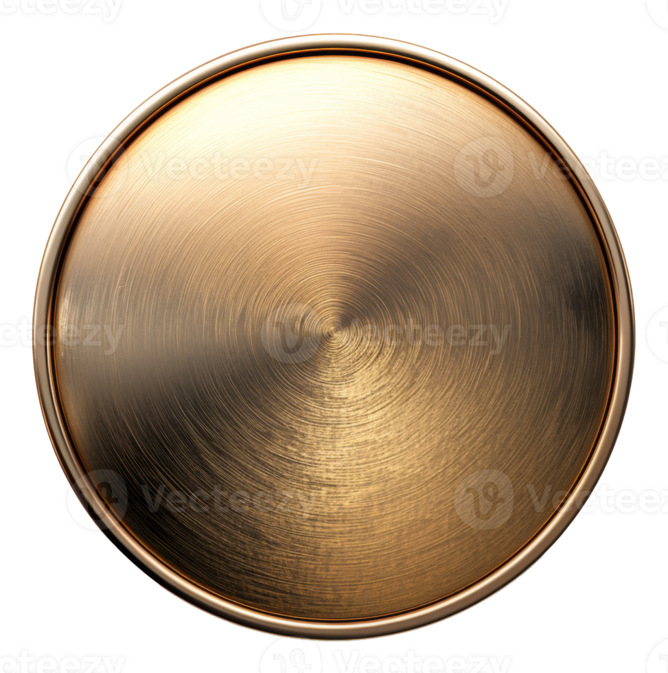 Polished golden metal plate with circular texture on transparent background - stock .. png