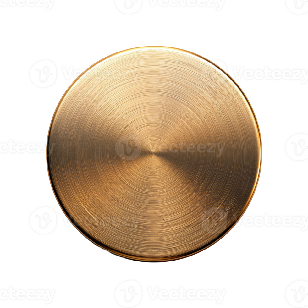 Polished golden metal plate with circular texture on transparent background - stock .. png