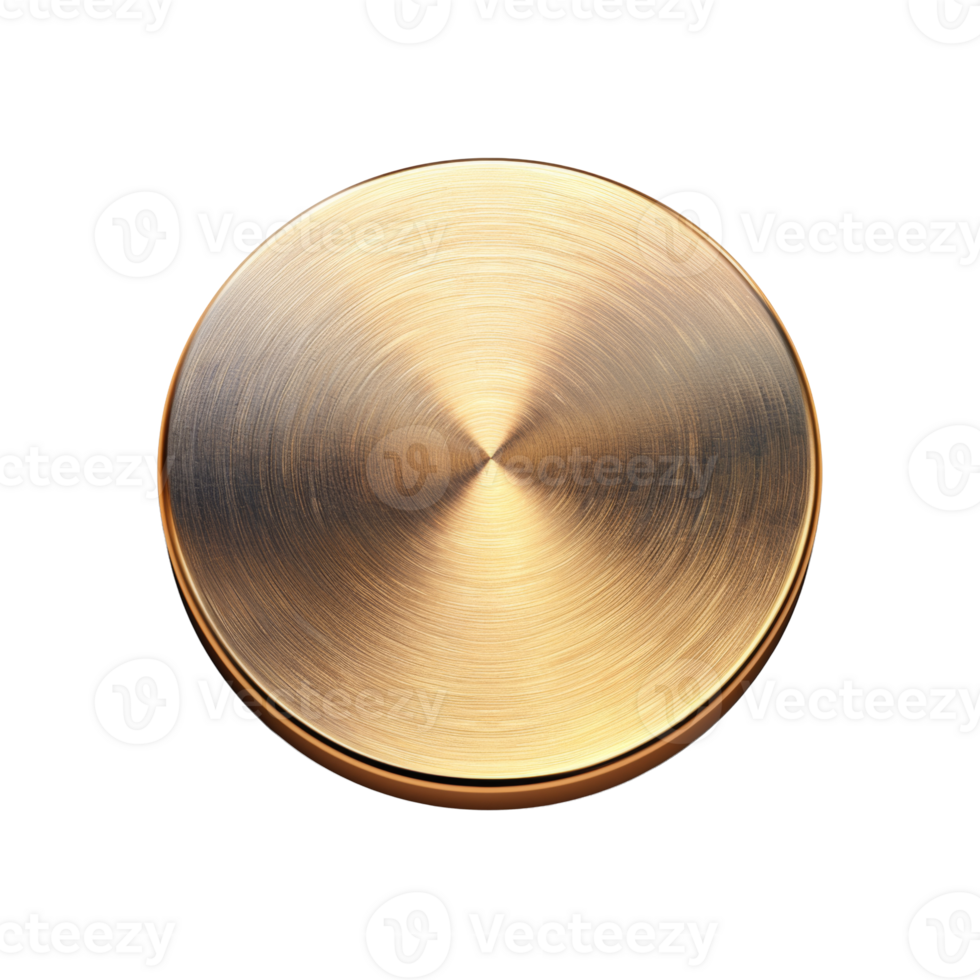Polished golden metal plate with circular texture on transparent background - stock .. png