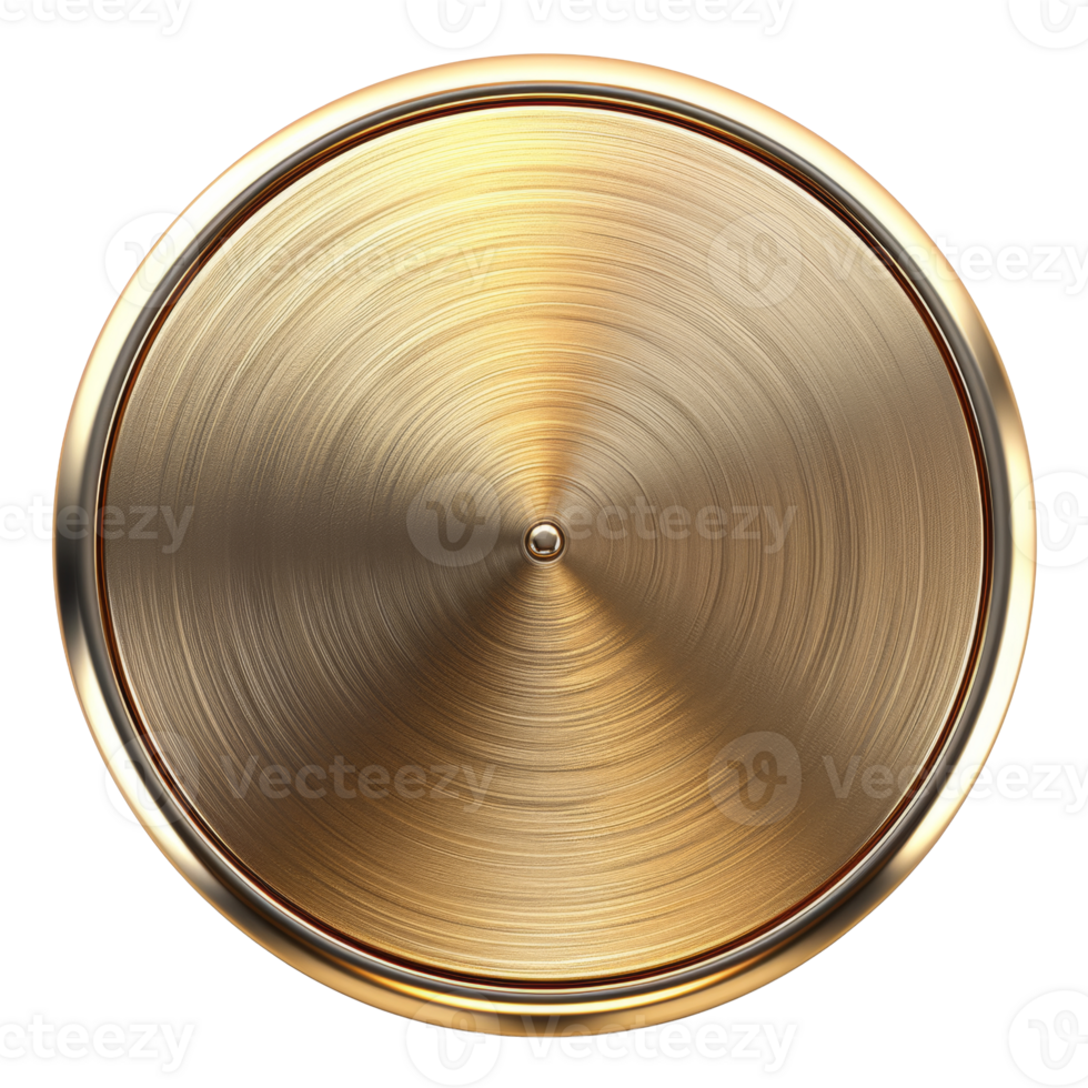 Polished golden metal plate with circular texture on transparent background - stock .. png