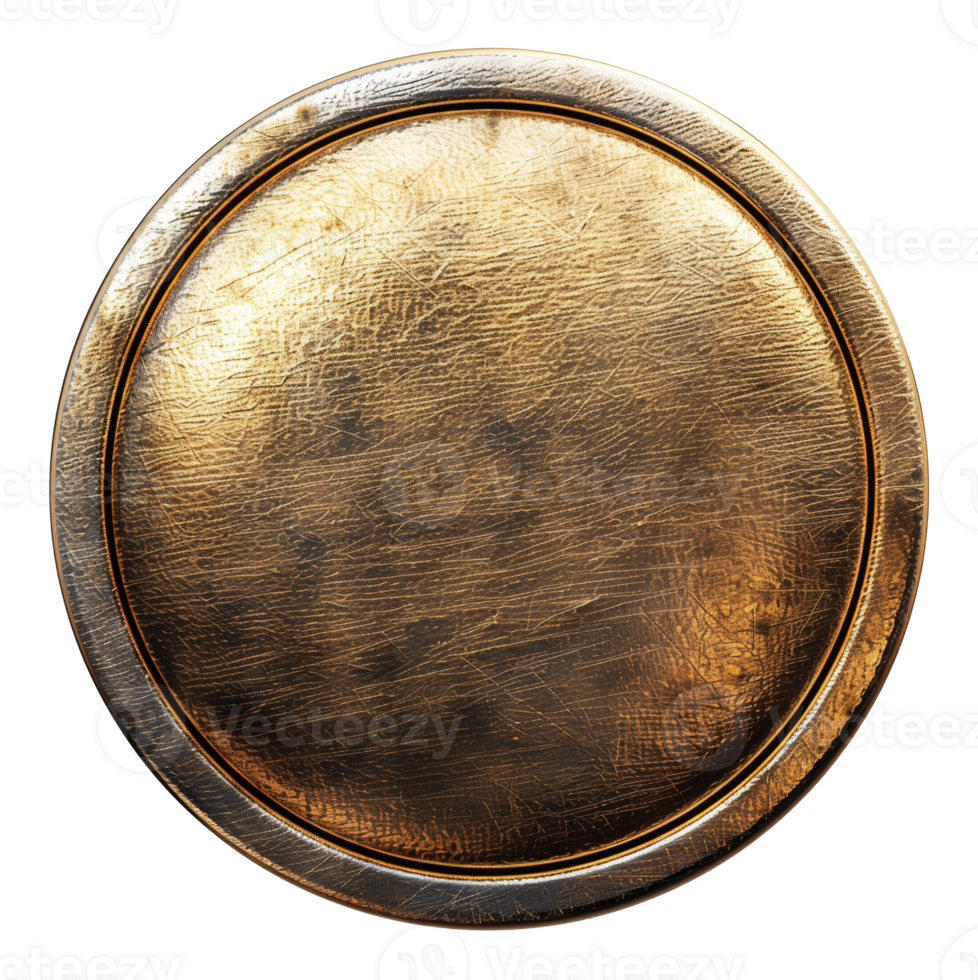 Aged gold metal plate with scratched texture on transparent background - stock .. png