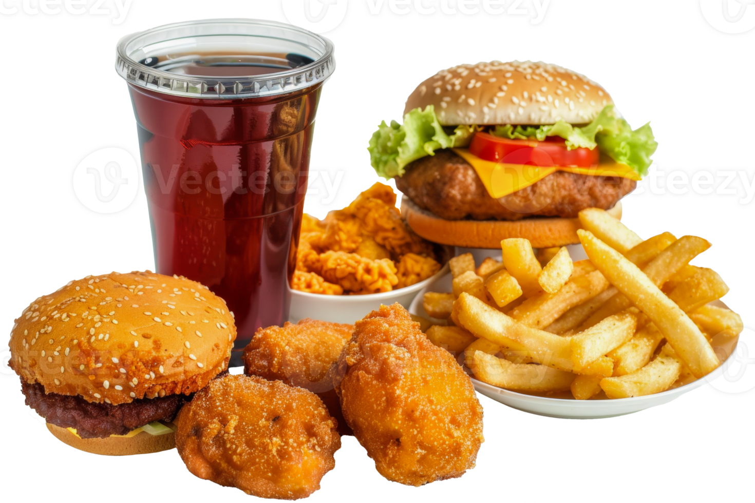 A plate of food and a drink with a burger and fries - stock .. png