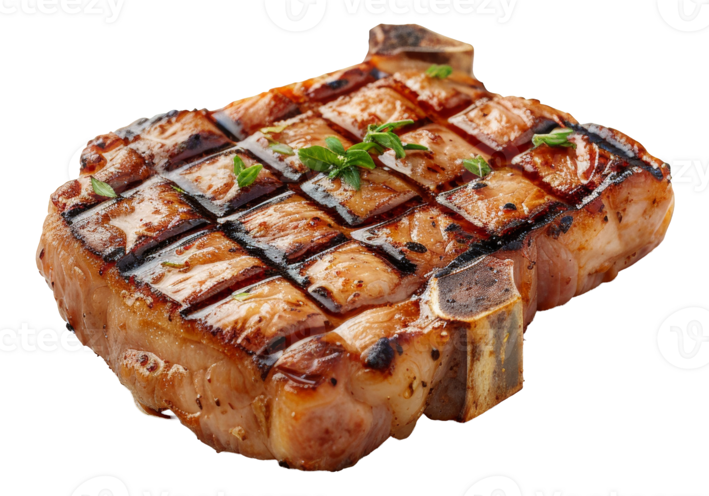 Grilled pork chop with fresh herbs on transparent background - stock .. png