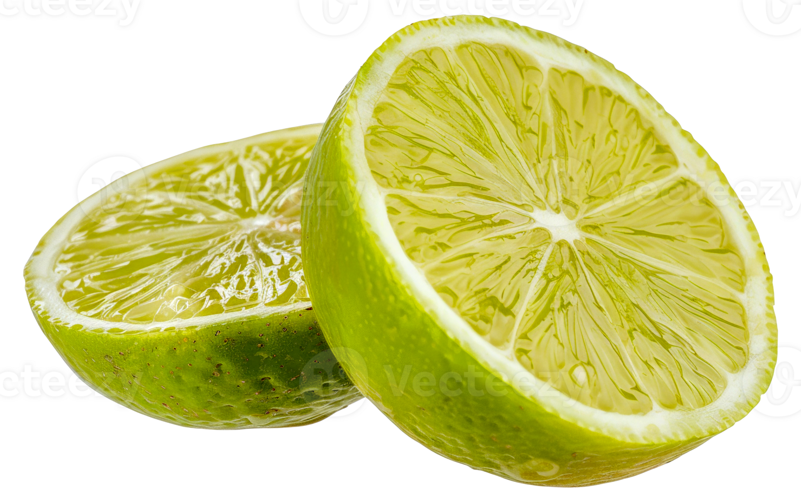 Two slices of lime are cut in half - stock .. png