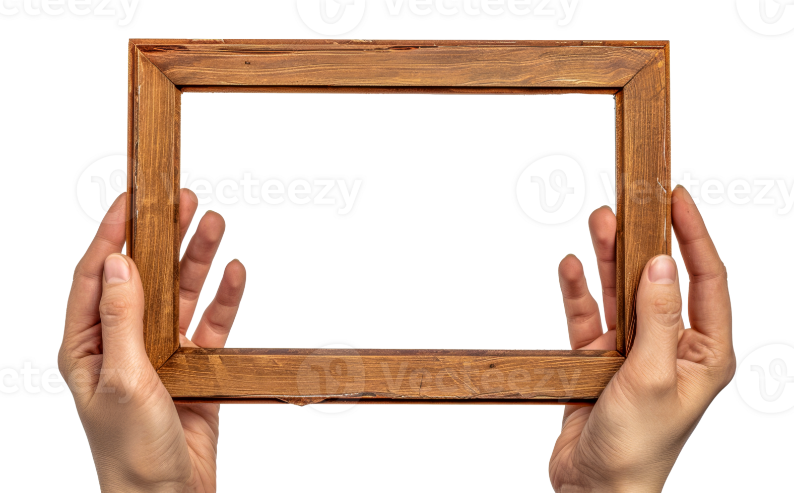 A person is holding a wooden frame - stock .. png