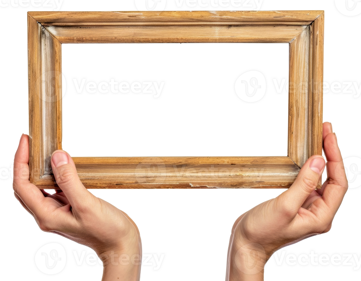 A person is holding a wooden frame - stock .. png