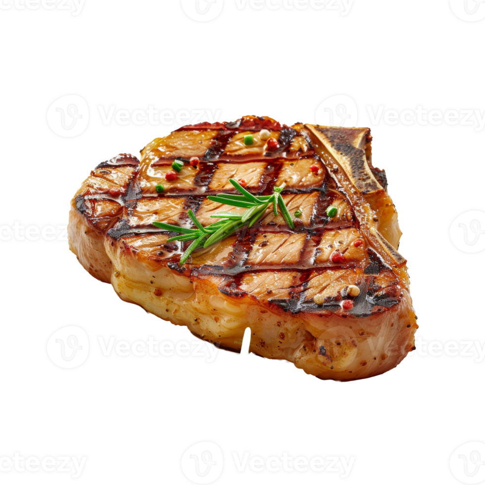 Grilled pork chop with fresh herbs on transparent background - stock .. png