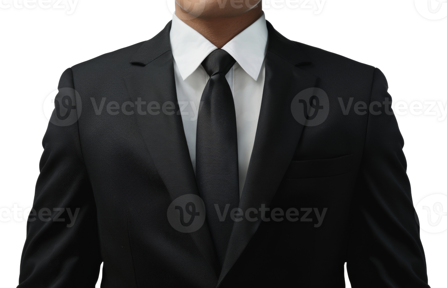 A man in a black suit and white shirt is wearing a black tie - stock .. png