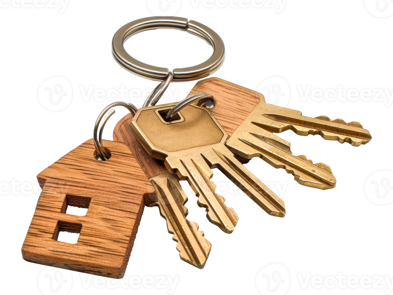 A keychain with a house key and four other keys - stock .. png