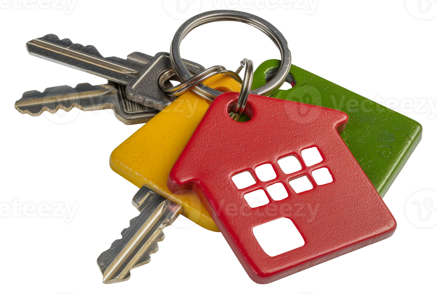 A keychain with a house key and a house key - stock .. png