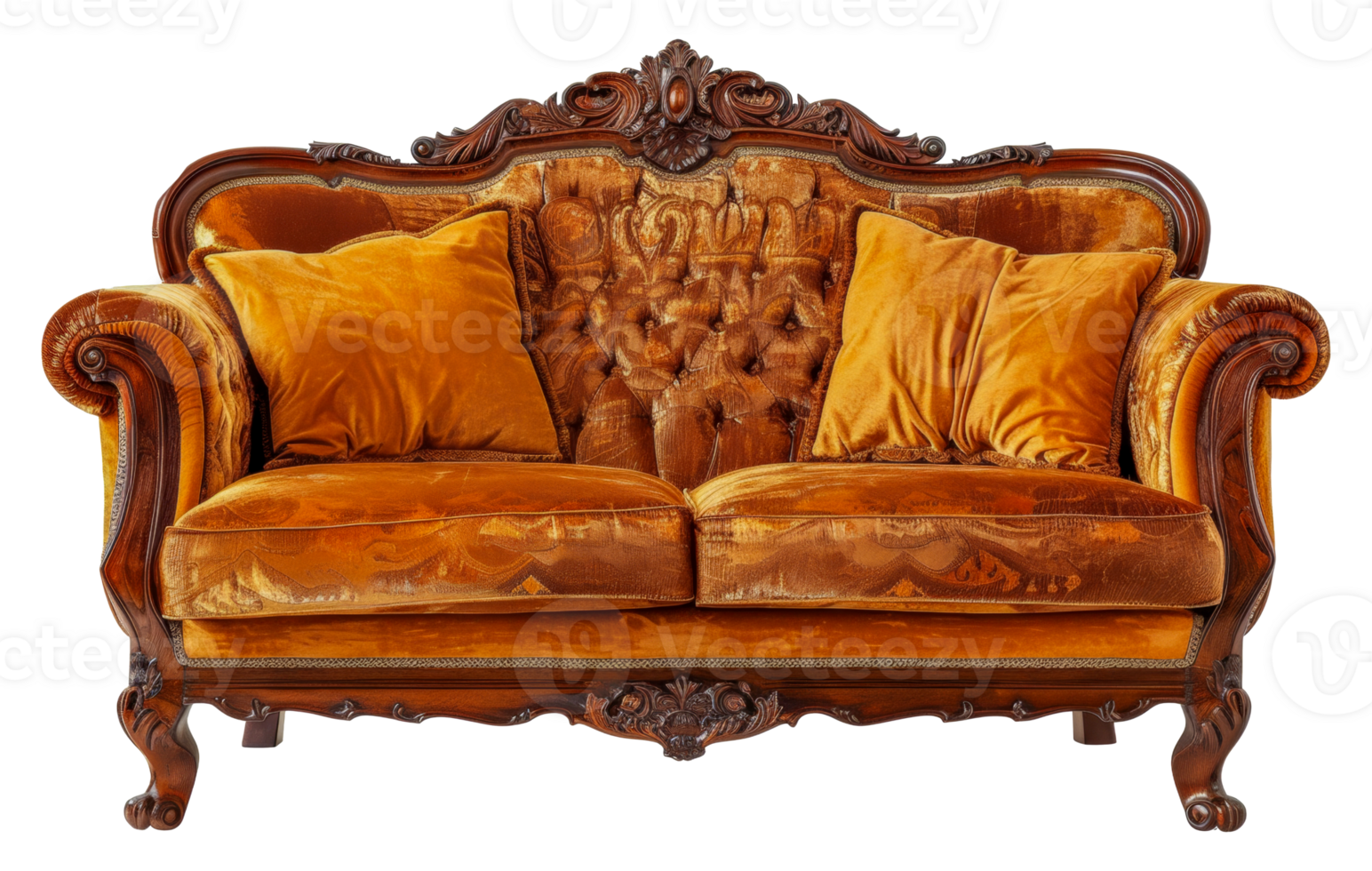 A large, ornate couch with two pillows on it - stock .. png