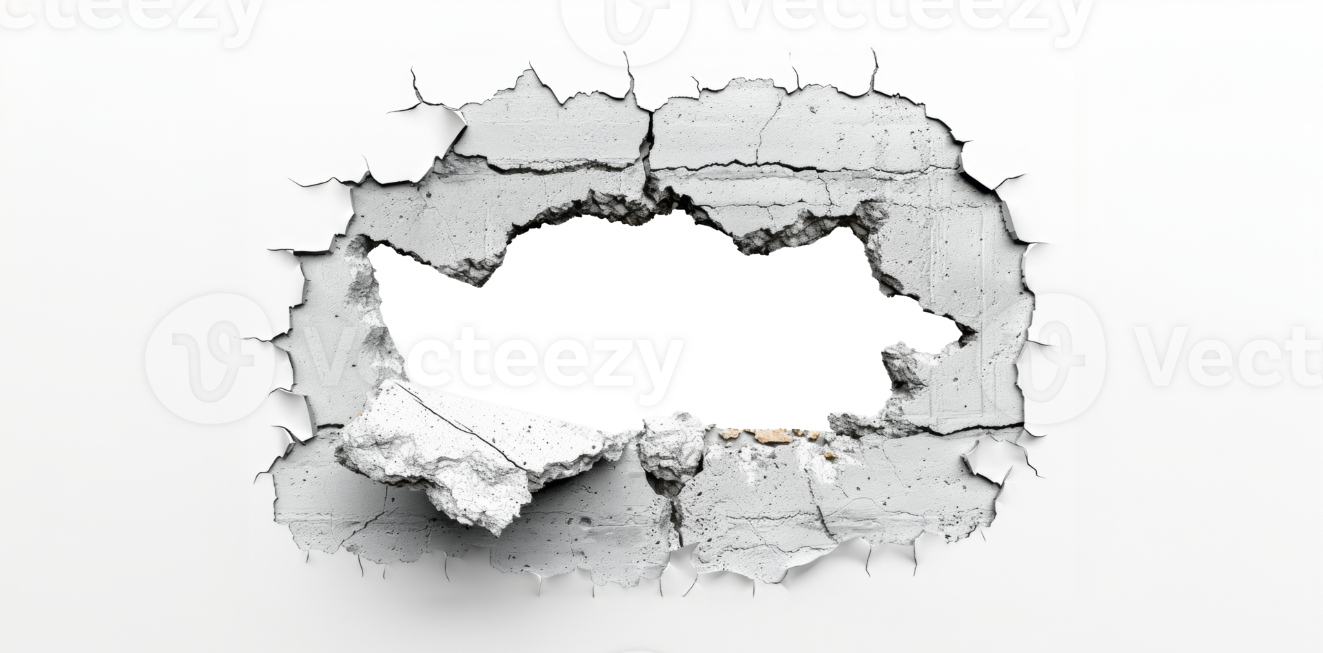 Wall breakthrough hole on white background, cut out - stock . png