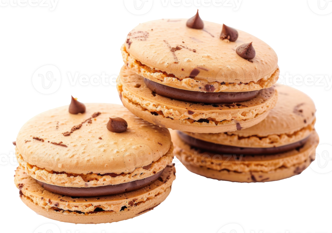 Three chocolate covered cookies stacked on top of each other - stock .. png