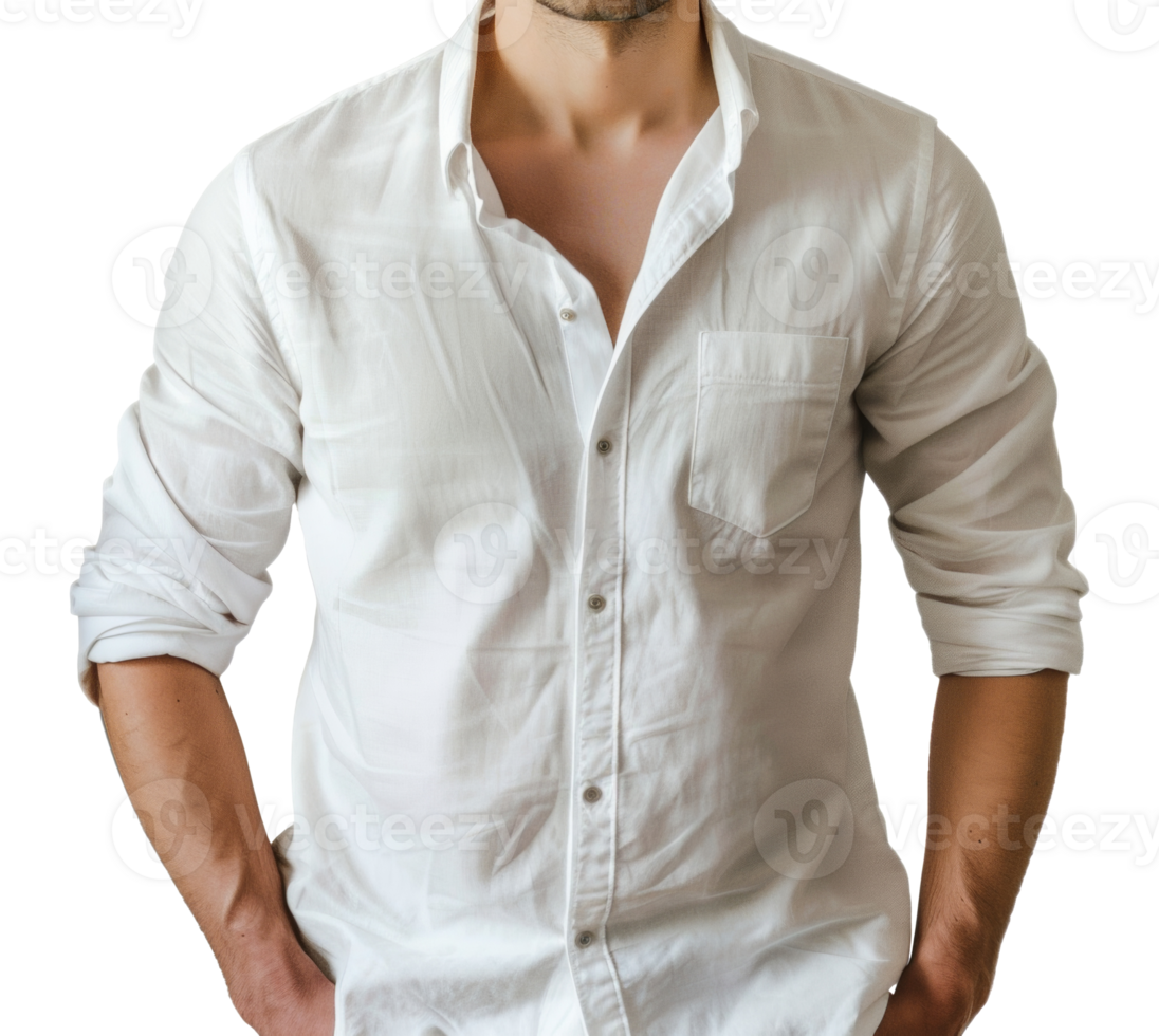 A man is wearing a white shirt with a pocket and a button - stock .. png