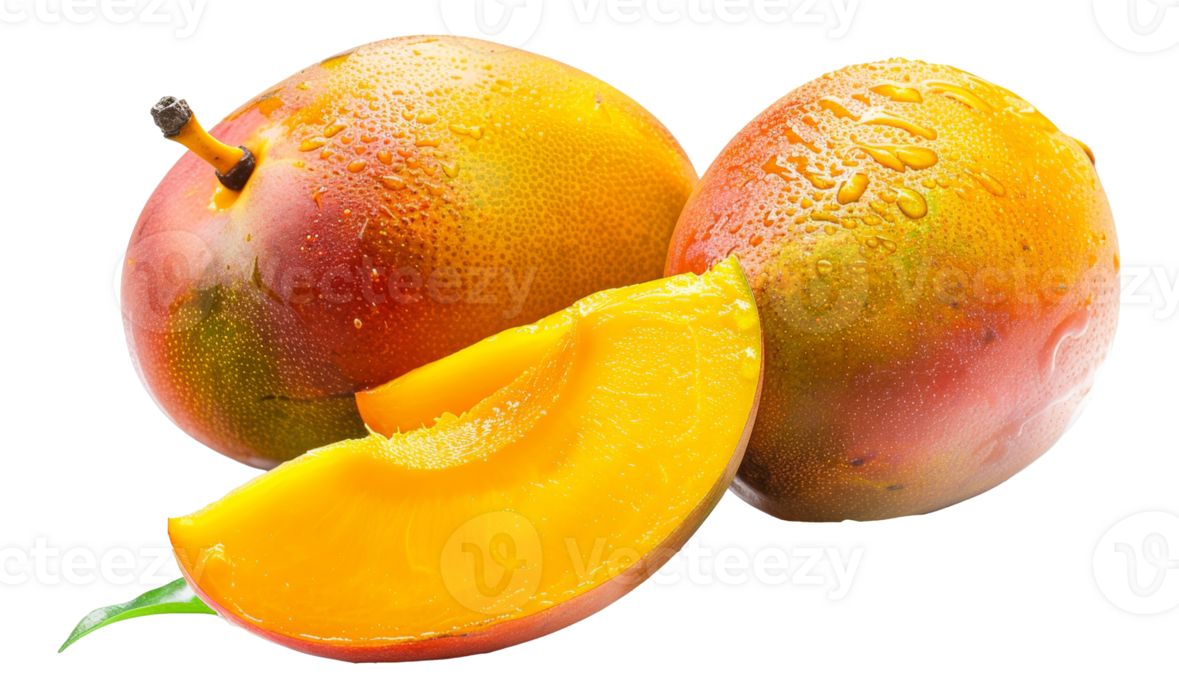 A ripe mango with a slice missing - stock .. png