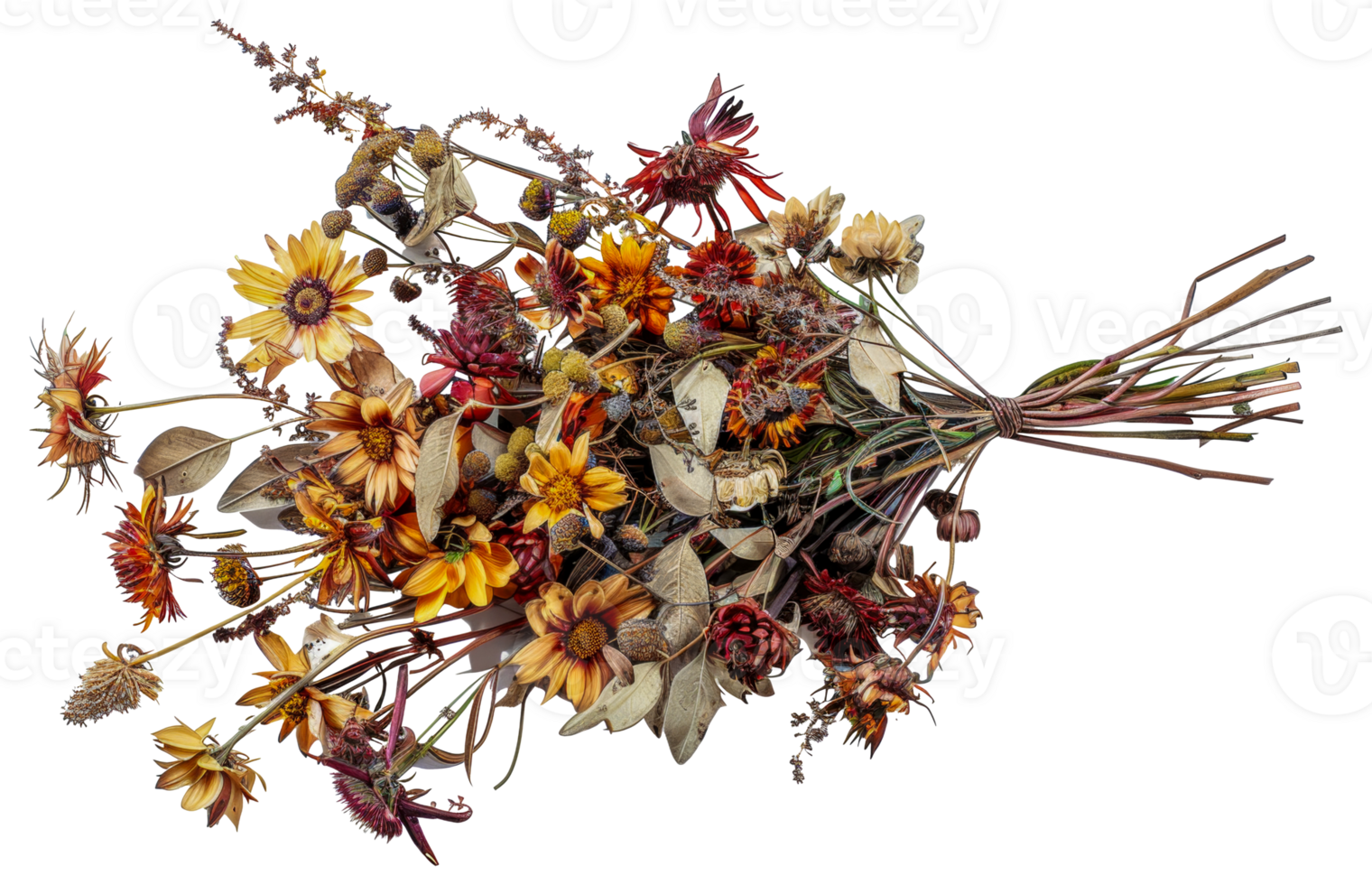 A bouquet of dried flowers is arranged in a vase - stock .. png