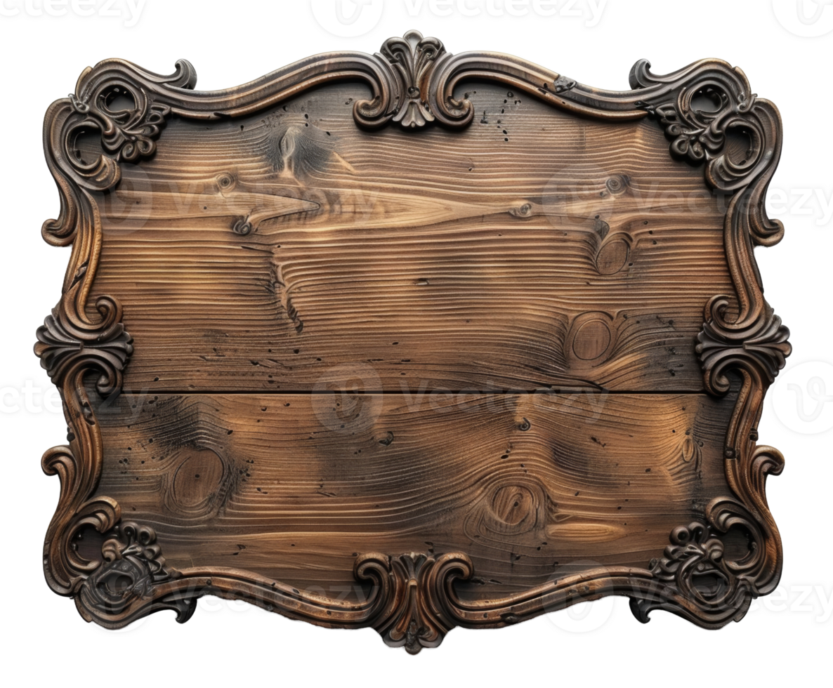 Ornate wooden carving with floral patterns and vintage details on transparent background - stock .. png