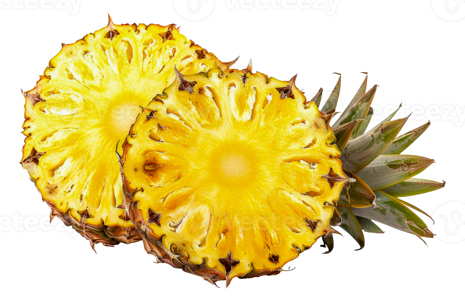 A slice of pineapple is cut in half and placed - stock .. png