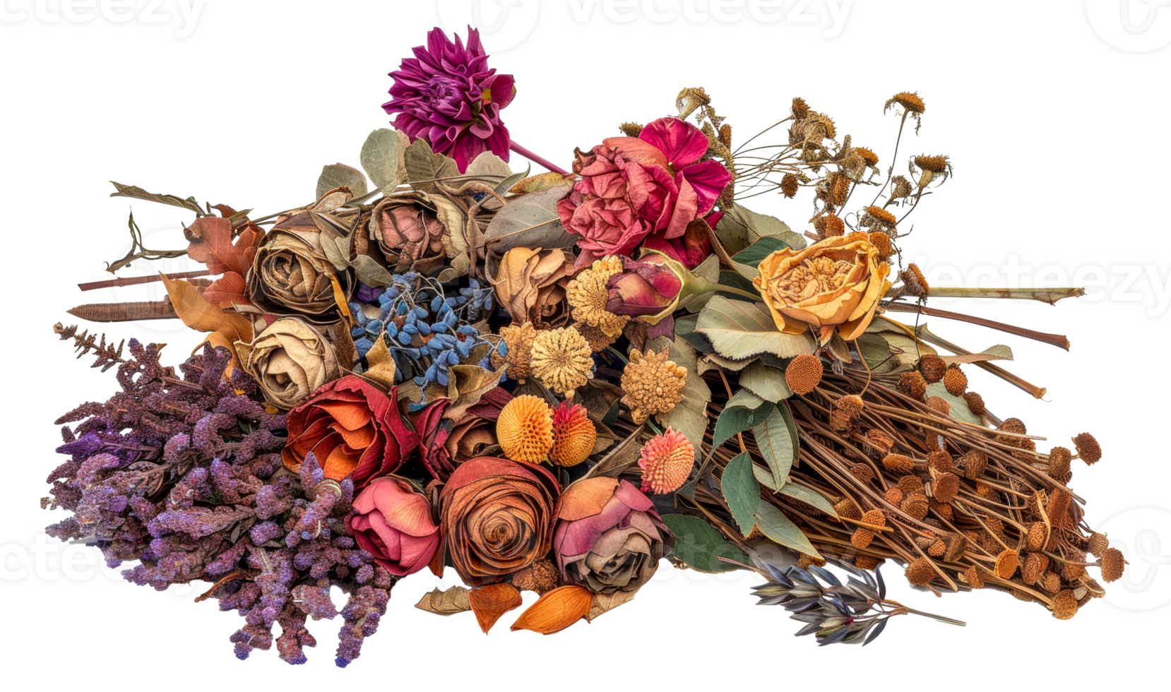 A bunch of dried flowers are arranged in a colorful display - stock .. png