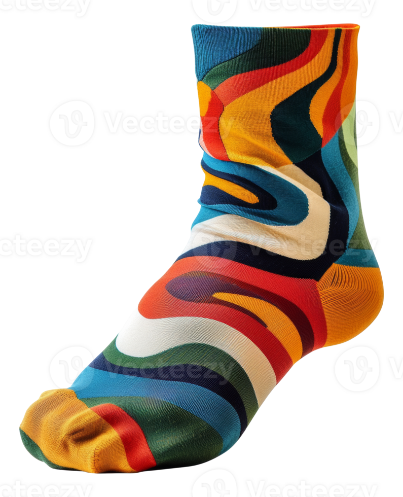 A colorful sock with a rainbow pattern - stock .. png
