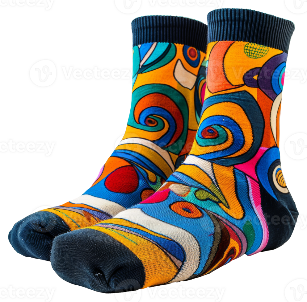 A pair of colorful socks with a swirl pattern - stock .. png