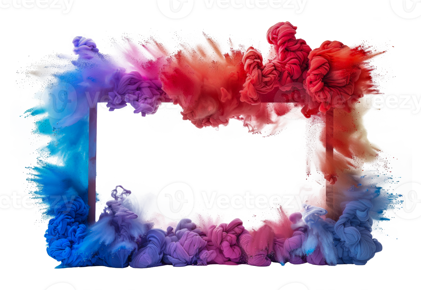 Abstract colorful smoke explosion with frame concept, cut out - stock .. png